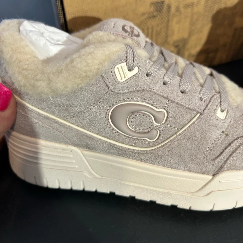 Coach Taupe Suede Platform Sneakers with Shearling size 7 1/2 - Picture 2 of 6